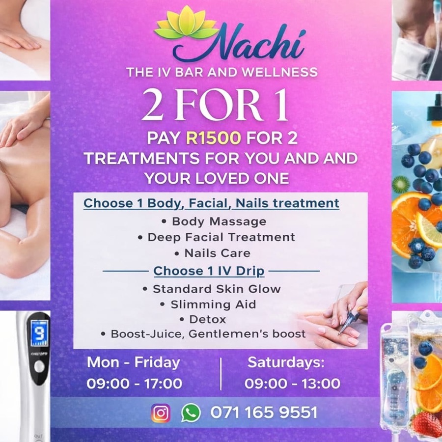 Nachi The IV Bar and Wellness 2-for-1 treatment promotion flyer